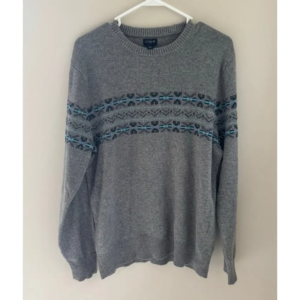 J. Crew Men's Fair Isle Winter Sweater Lambswool Blend Size M